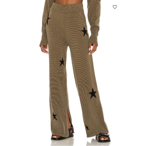 Pistola Women XS Green Black Star Knit Wide Leg Flare Pants Lounge Casual - Picture 7 of 9